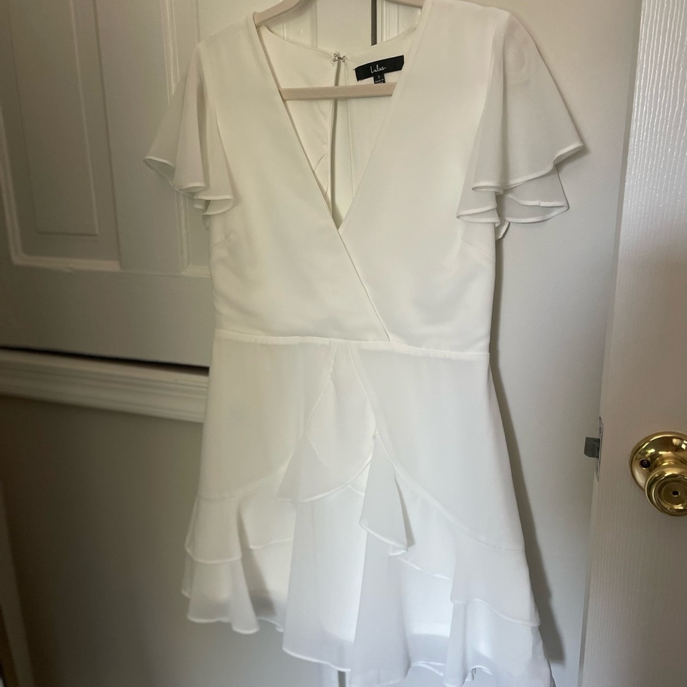 Lulu's Ivory Ruffle Sleeve Mini Dress